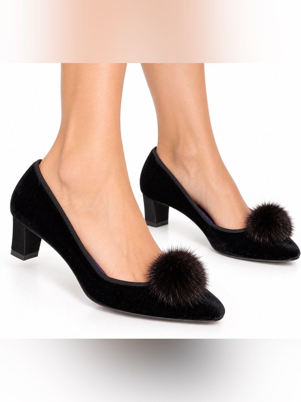 Kate Spade Size 9 Women’s Black Velvet Pom-Pom Mid Heel Pumps